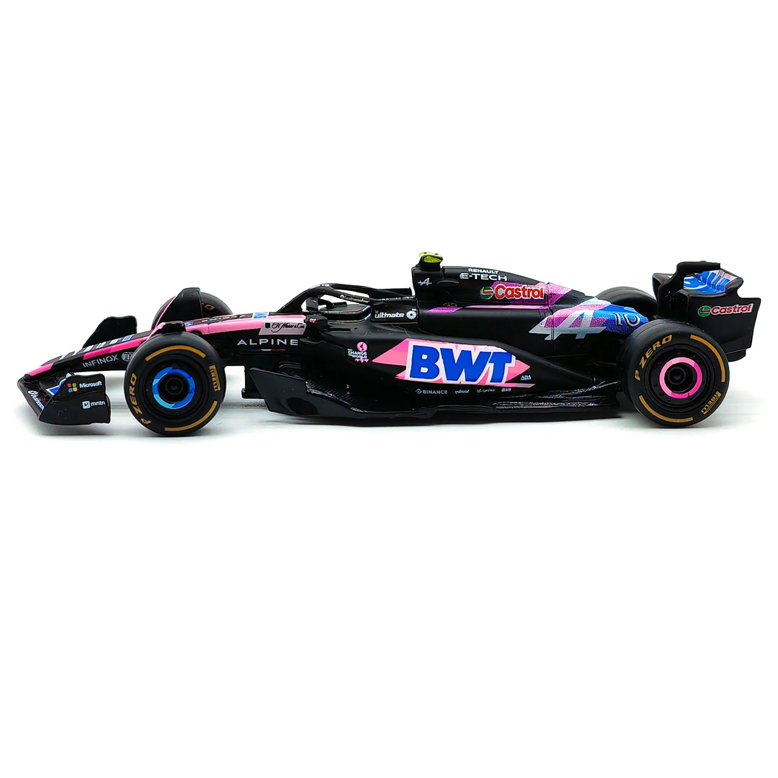 Bburago 1:43 BWT Alpine 2024 A524 F1 mobil Formula Die Cast kendaraan koleksi Model mainan balap kotak akrilik