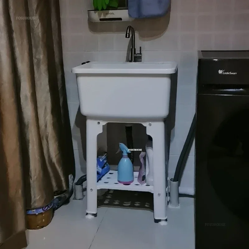 

Household Plastic Kitchen Sinks Outdoor Balcony Laundry Pool Minimalist Dishwashing Sink Floor-standing Single Slot with Bracket