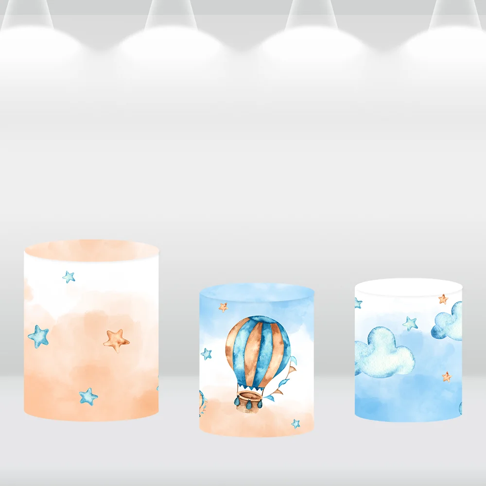 子供の新生児、赤ちゃんの背景カバー、雲のホットエアバルーン、円バナー、誕生日バナー