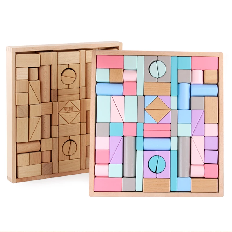مجموعة مكعبات بناء خشبية مع حقيبة تخزين ألعاب خشبية للأطفال مكعبات بناء مجمعة ألعاب تعليمية مبكرة للأطفال