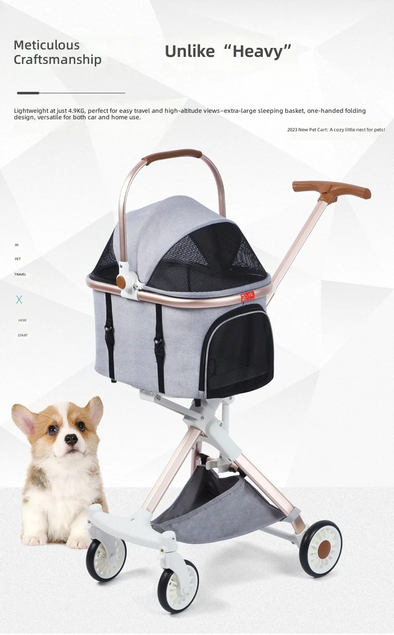 Pet Stroller, One-Click Foldable, Detachable Basket, for Dogs and Cats, Portable Pet Carrier, Lightweight and Durable