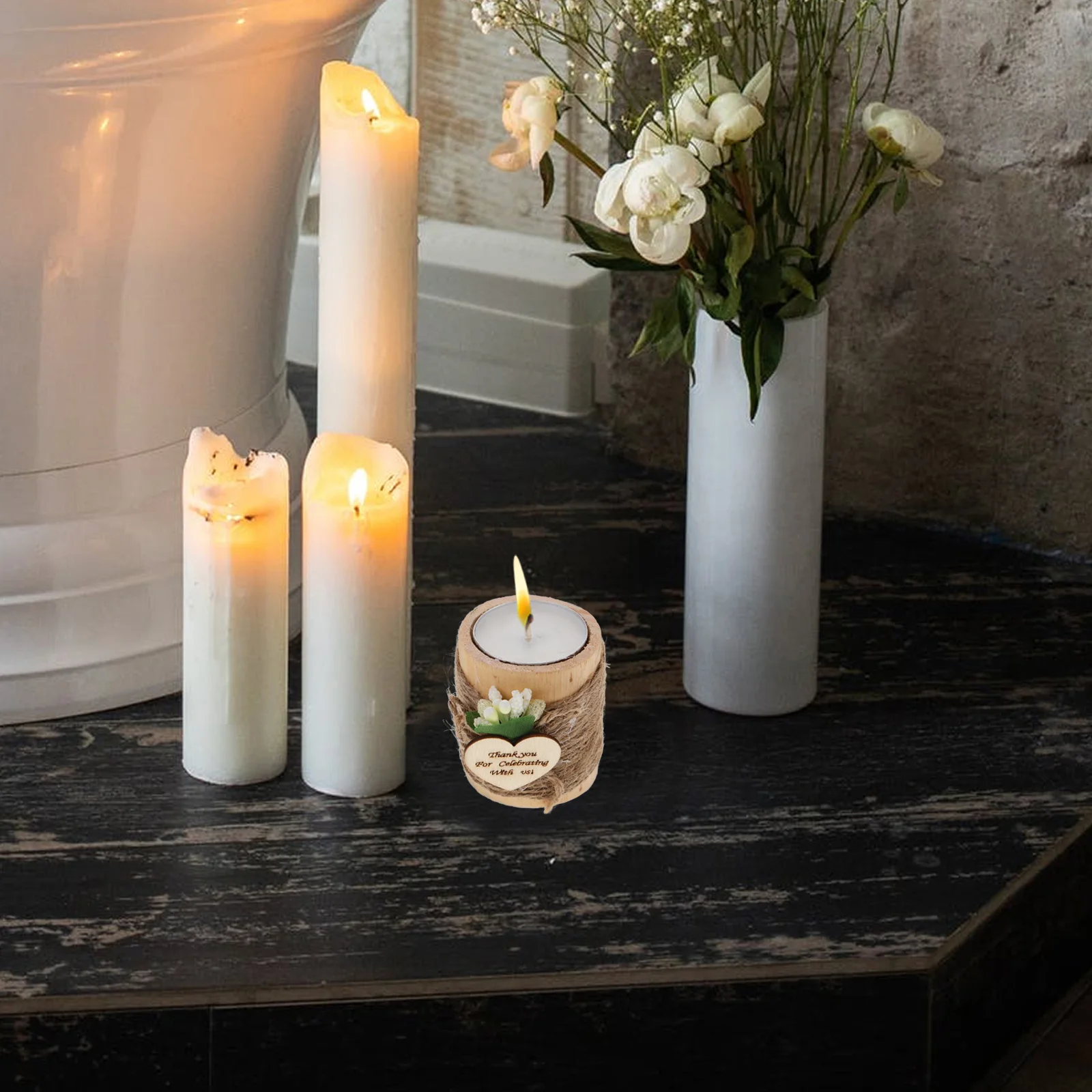 

Wooden Small Holder Rustic Design Stand Stable Base for Wedding Valentines Table Centerpiece Decorative