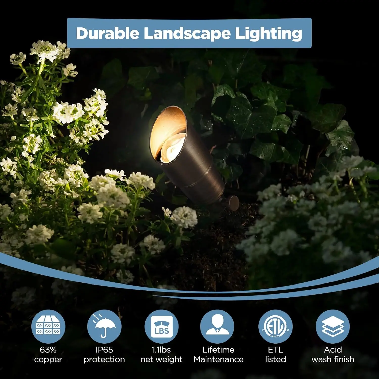 Focos LED para exteriores de latón macizo, accesorio de iluminación impermeable de bajo voltaje para jardín de 12 V, paquete de 6