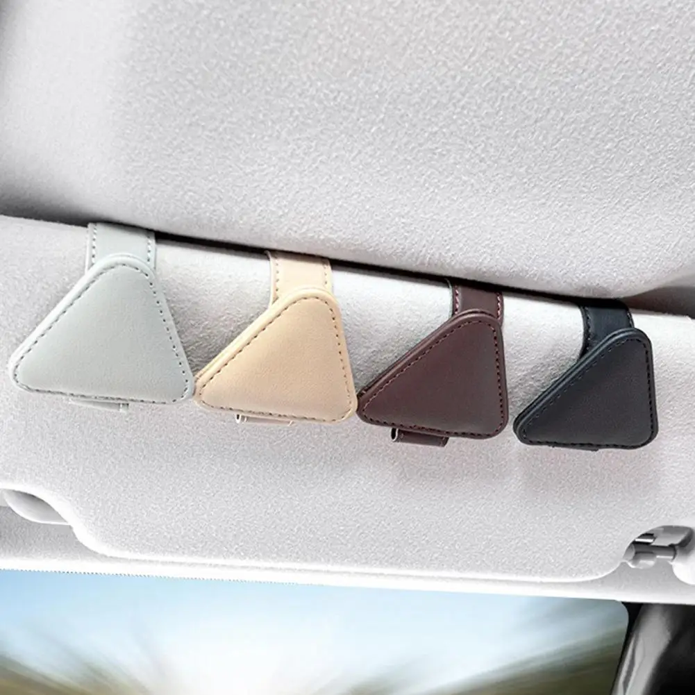 2Pcs Sunglasses Holder Magnetic Closing Anti-fall Faux Leather Car Visor Secure Convenient Eyeglass Hanger Clip