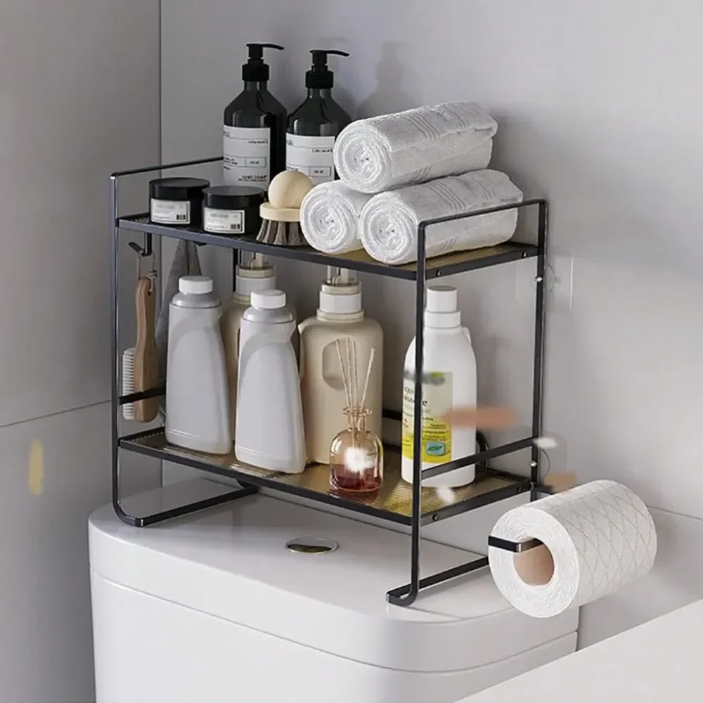 

Over The Toilet Storage Shelf, 2Tier Bathroom Storage Organizer Metal Above Over Toilet Storage With 2 Hooks And Paper Holder N