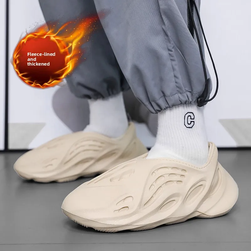 

Simple Fashion Men Cotton Warm Slides Soft Fuzzy Lining Wear Resistant Non Slip Thick Sole Indoor Bedroom Daily Use Slippers