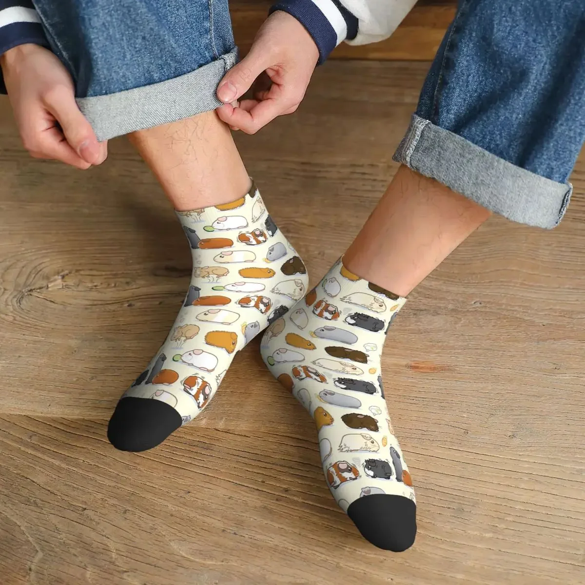 Calcetines tobilleros con estampado de conejillo de indias para hombre y mujer, medias con estampado de hámster, para otoño