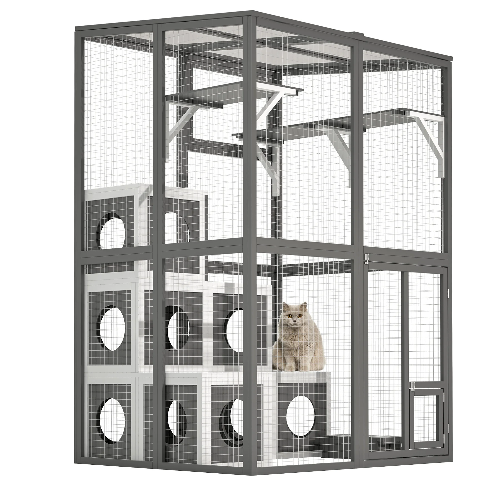 LZBEITEM Spacious Multi-Level Pet Enclosure with Cozy Cubes and Three-Door Access for Multiple animal types