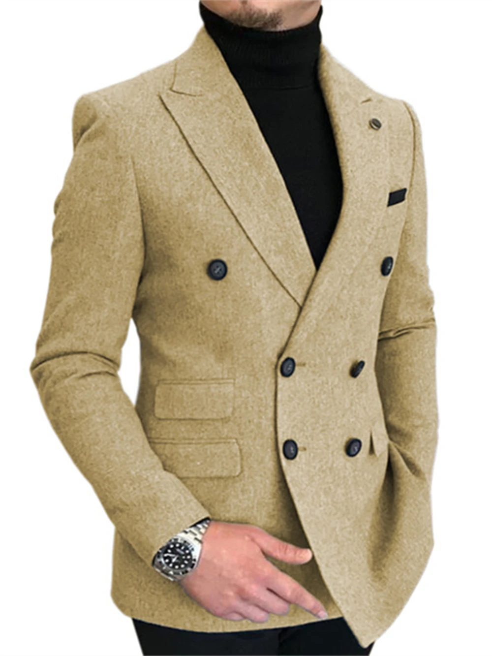 Trendiger Herringbone-Anzug-Blazer für Herren, zweireihige Anzugjacke in Übergröße, formeller, schmal geschnittener Herbst-Winter-Anzug, Smoking