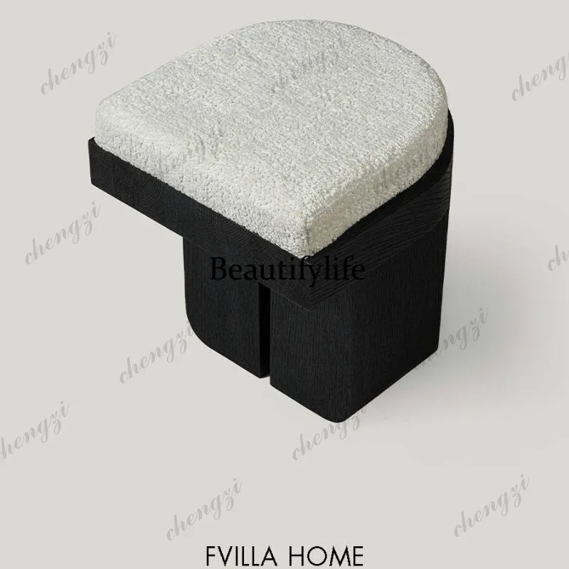 Designer makeup stool Nordic senior sense solid wood soft bag tea stool home low stool