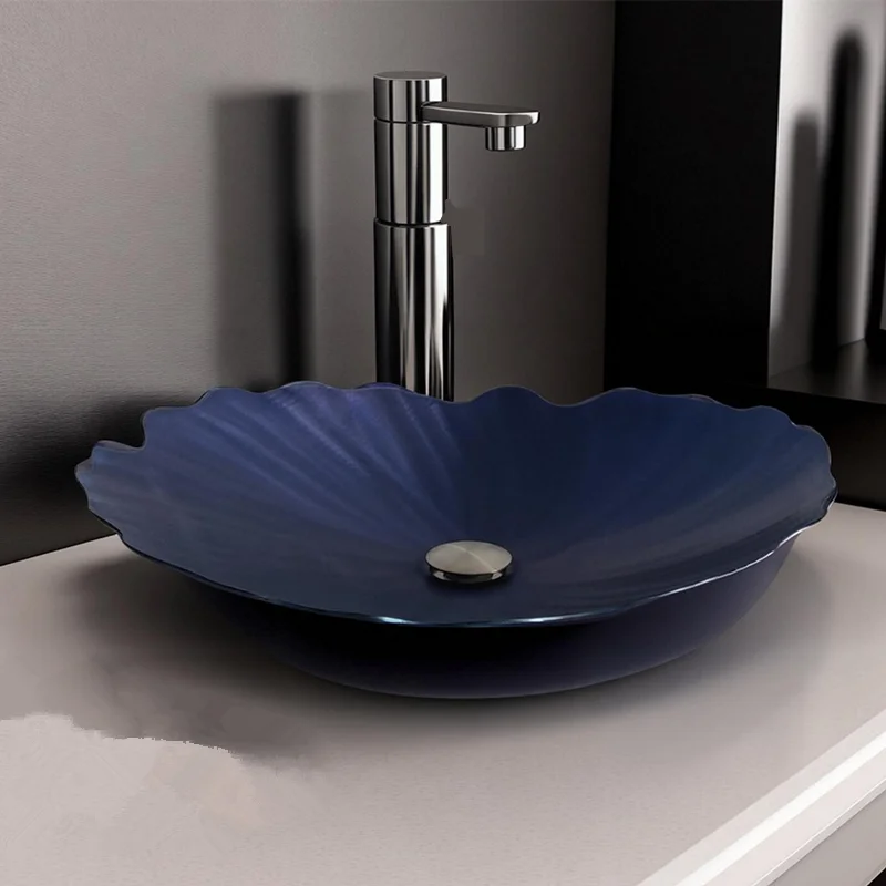 Matte Black Flower Shape Handmade Wash Waschbecken Bowl Bathroom Lavatory Countertop Sink Hand Art Wash Basin