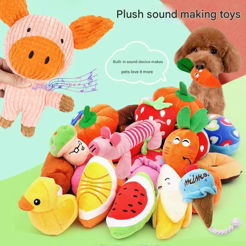 

Plush Dog Toy Squeaky Chew Toy for Puppies Durable Bite-Resistant Pet Training and Cleaning Toy Cute Fruit & Animal Shape