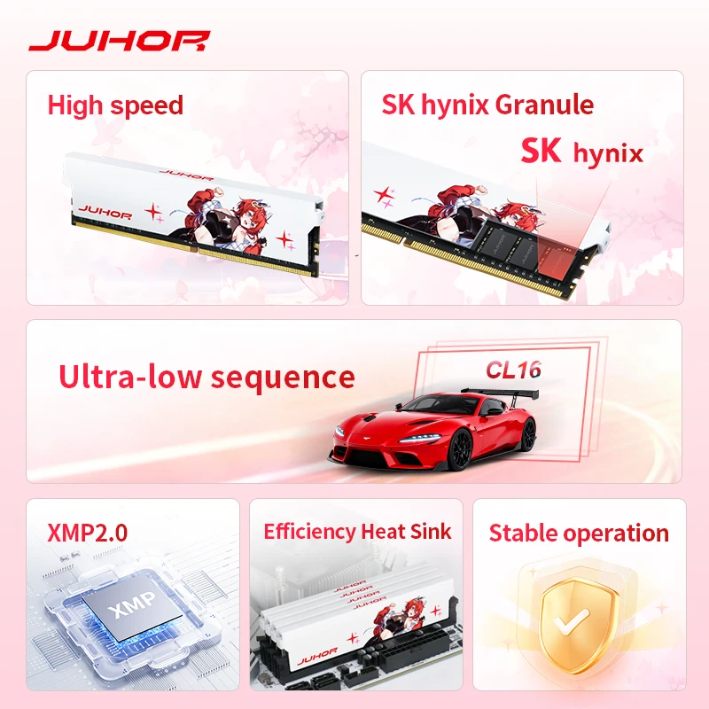 JUHOR  Memoria Ram  DDR4 16G 8G 3200MHz Desktop CL16 Gaming Memory