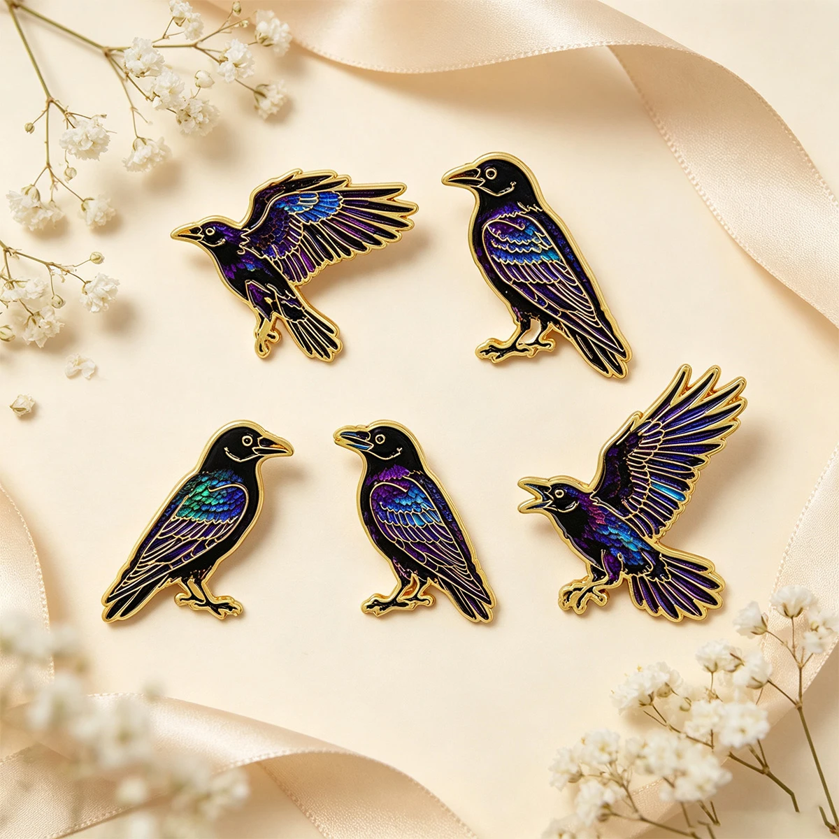 5-teiliges Punk-Emaille-Pin-Set, Cartoon-Krähen-Brosche für Mantel, Halloween-Broschen, Kragen- und Reversnadeln, Metallabzeichen, Schmuck, Partygeschenk – Detail 6