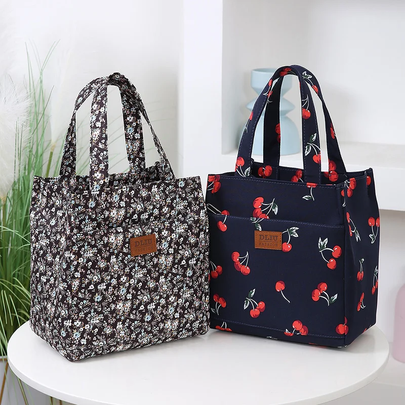 Fashionable Thickened Printed Cotton Handbag Large Capacity Tote Mommy Bag Lunch Box Storage Pouch Commuter Handheld Bag