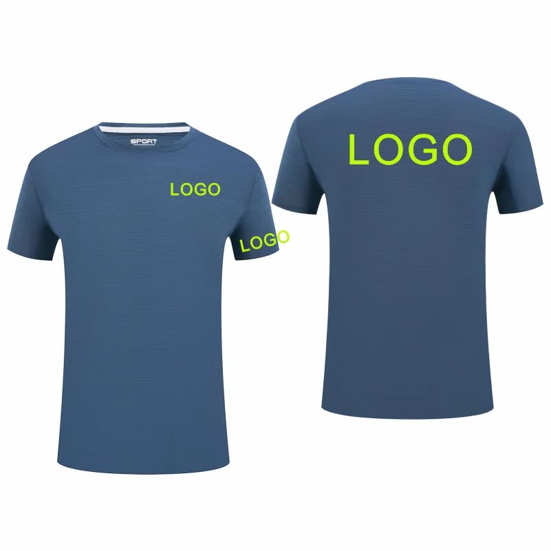 شعار مخصص جولة الرقبة قصيرة الأكمام تي شيرت التجفيف السريع الرياضة الجري تنفس أعلى الطباعة التطريز الملابس