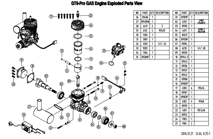 GT9PRO Piston Combination 09141-Z for NGH GT9 Model Airplane Engine