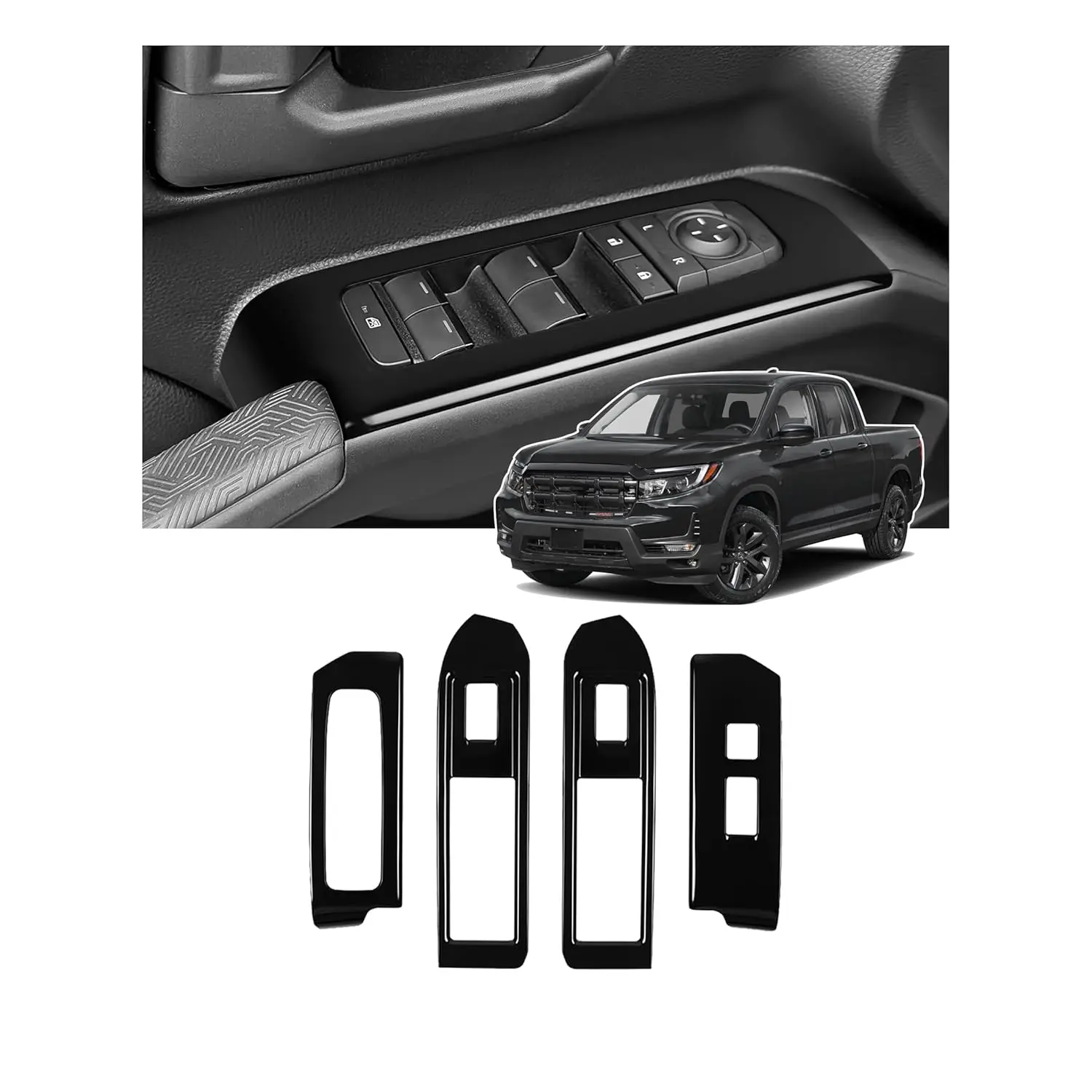 

For Toyota Tacoma 2024-2026 Accessories Black Stainless Steel Material Front & Rear Car Window Lift Switch Button Control Decor