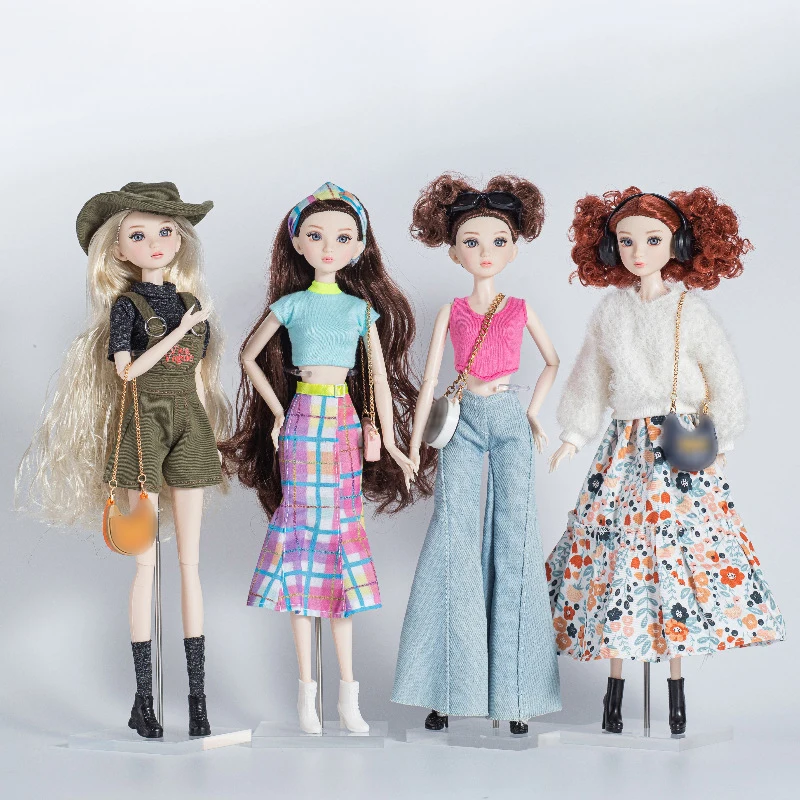 1/6 Sweet Supermodel Doll 30cm Joints Movable 3D Glass Eyes Round Face Female Model Fashion Dopamine Dress-Up Clothes+Doll Set