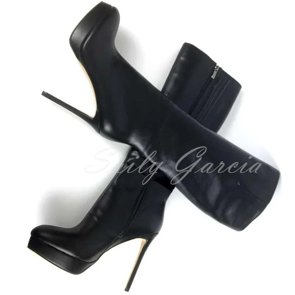 

Мягкие ботинки из искусственной кожи с острым носком на платформе, женские пикантные сапоги до колена на шпильке с боковой молнией, зимние длинные ботинки больших размеров