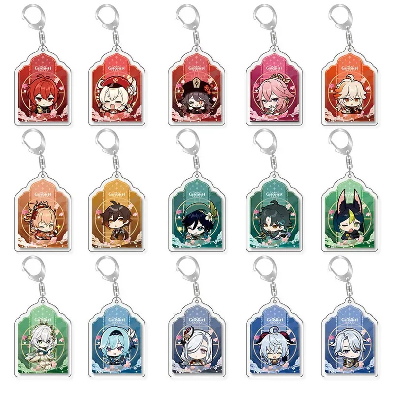 Game Genshin Impact Xiao Hutao Venti Lesse Lord Zhongli Anime Acrylic Pendant Keychain Keyring Gifts Cosplay