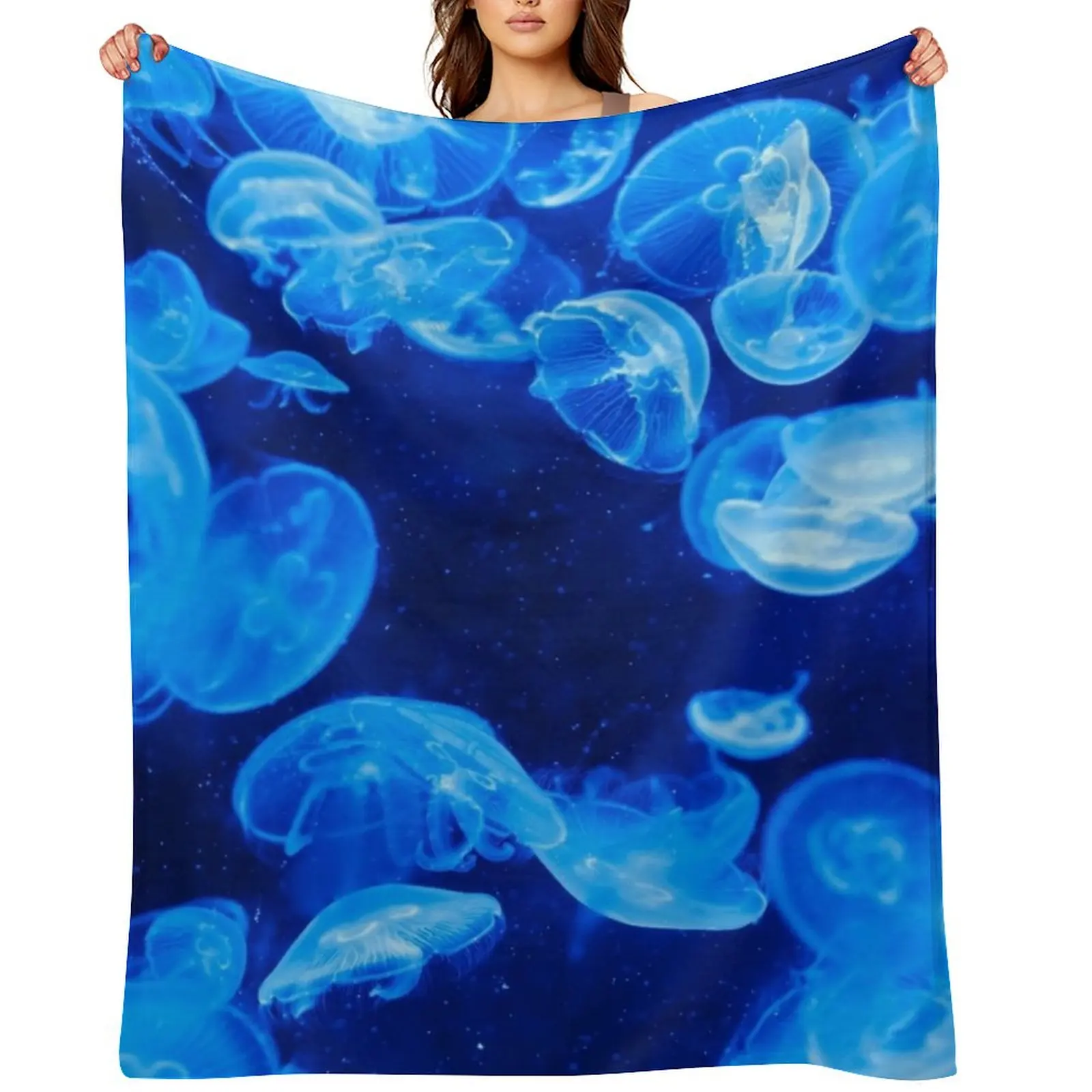 Blue Jellyfish! Throw Blanket Thin warm winter Soft Plush Plaid Designers Blankets