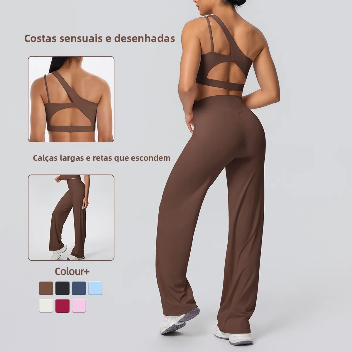 double-sided-nylon-fleece-yoga-sportswear-set-running-fitness-wide-leg-two-piece-women's-single-sided-shoulder-design
