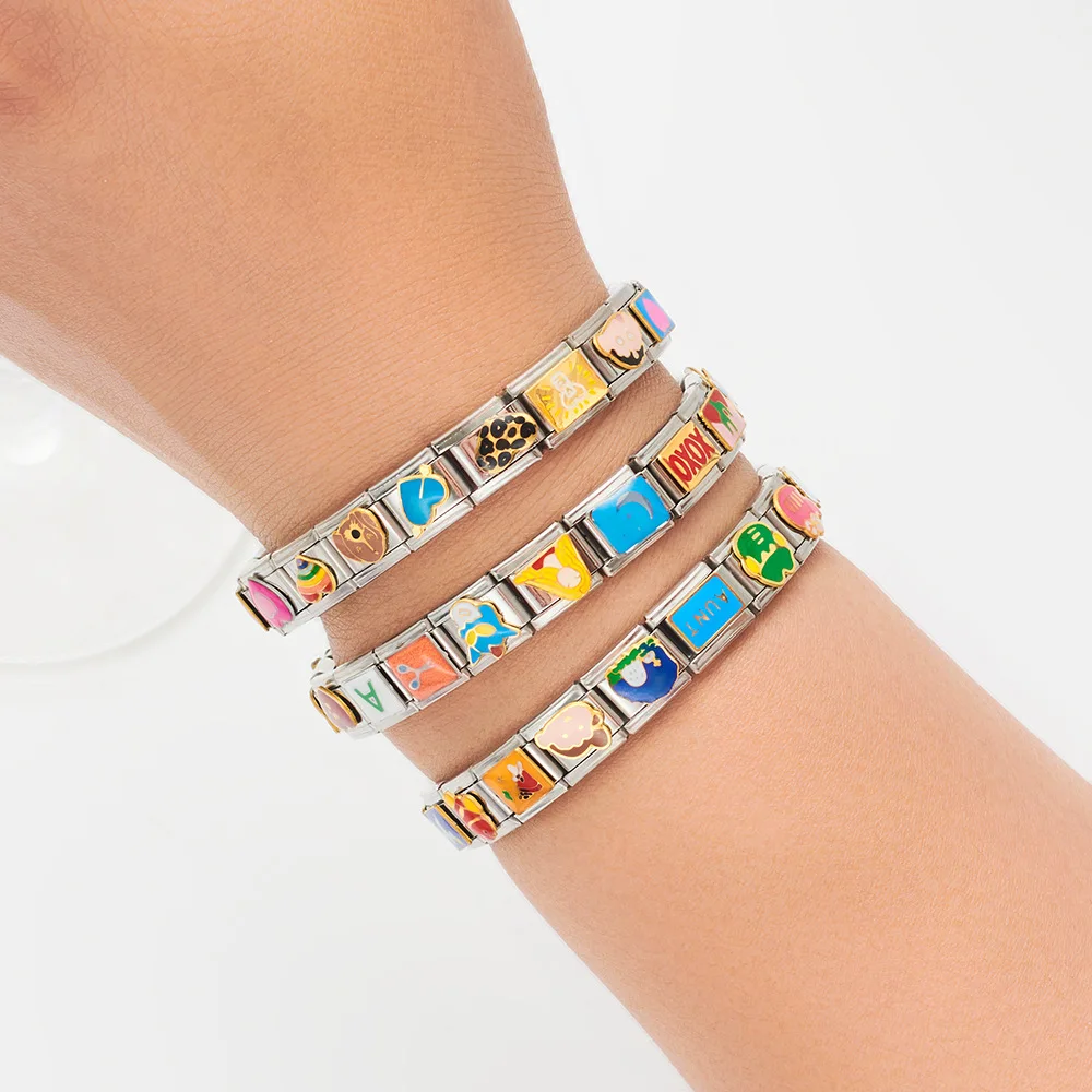 Bracelet à breloques italiennes en acier inoxydable avec motifs colorés, bijoux de bricolage exécutifs, fait à la main, série d'épissage SC2018, nouveau, 5 pièces par lot