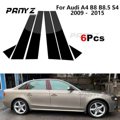 자동차 문짝 창 광택 기둥 포스트, 아우디 A4 B8 B8.5 S4 2009 - 2015 광택 블랙 BC 컬럼 스티커 몰딩 커버 트림, 6 개