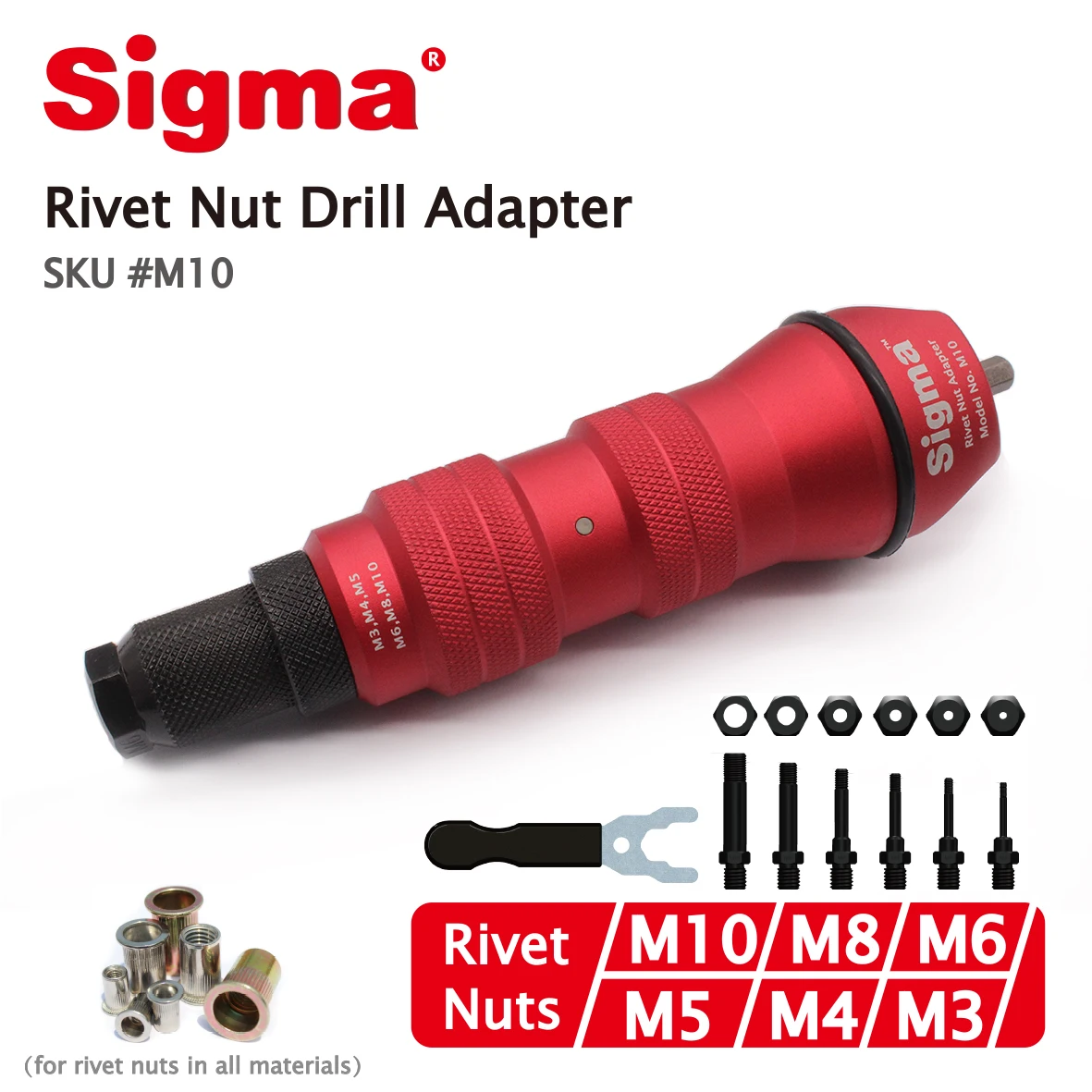 Sigma-Adaptateur de perceuse à écrou à riveter fileté robuste, sans fil ou électrique, accessoire d'outil électrique, odorà riveter à air alternatif, # M10