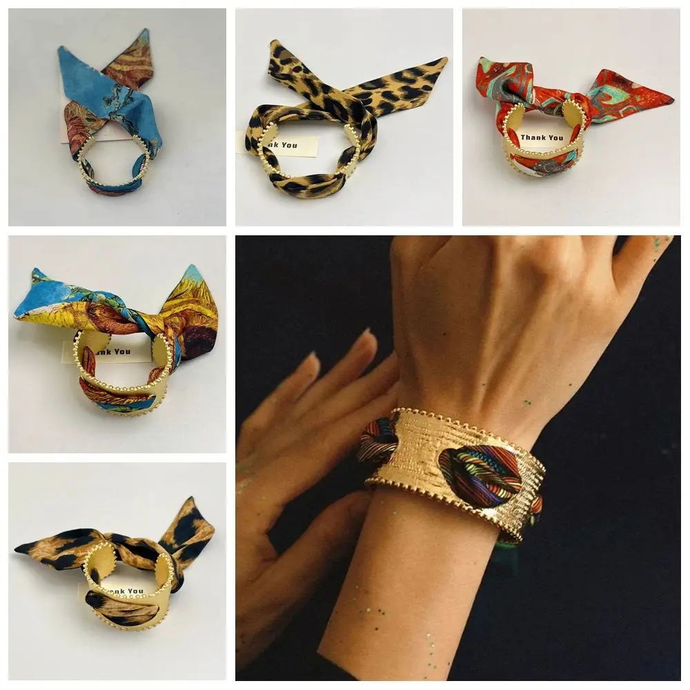 

Metal Wide Open Bangle Europe American Style Minority Design Cuff Bangles with Ribbon Jewelry Accessories Alloy