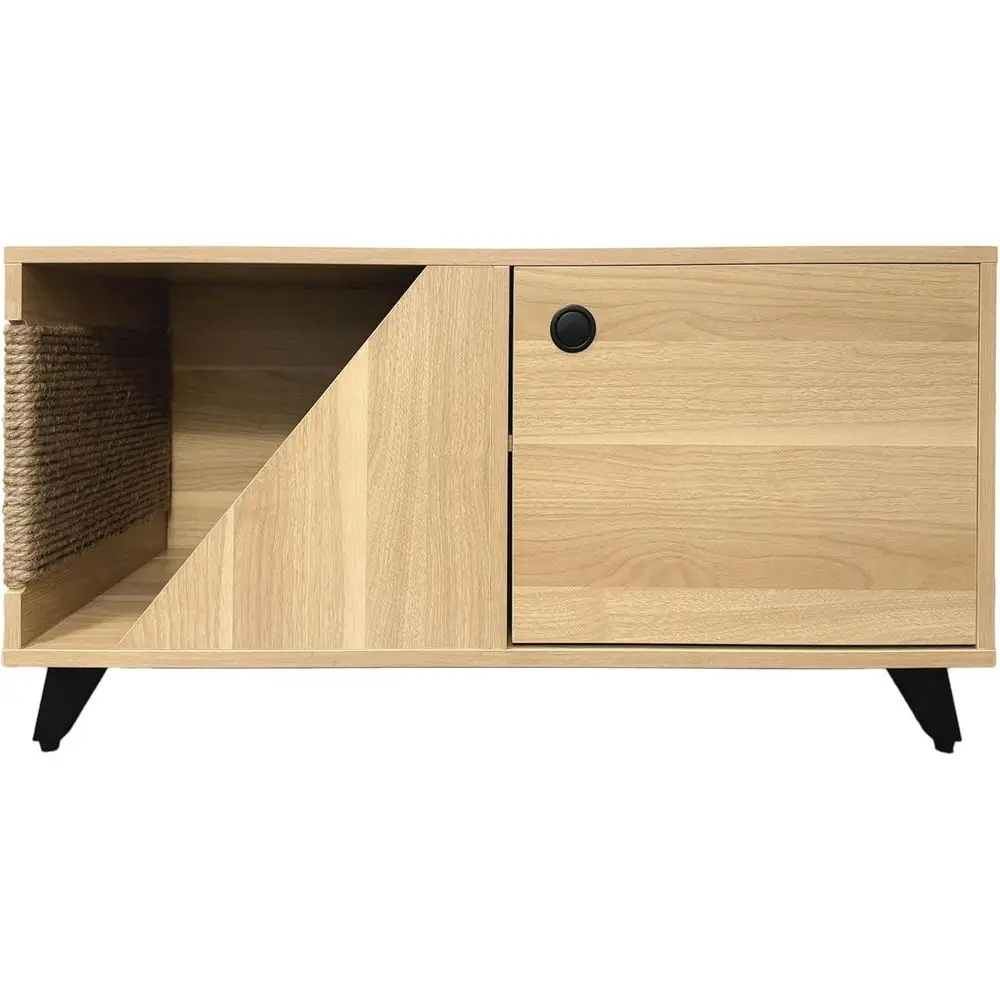 

Pet Cabinet with Scratching Post and Litter Box Storage for Cats and Dogs - Oak, 35.5 x 15.75 x 18.5