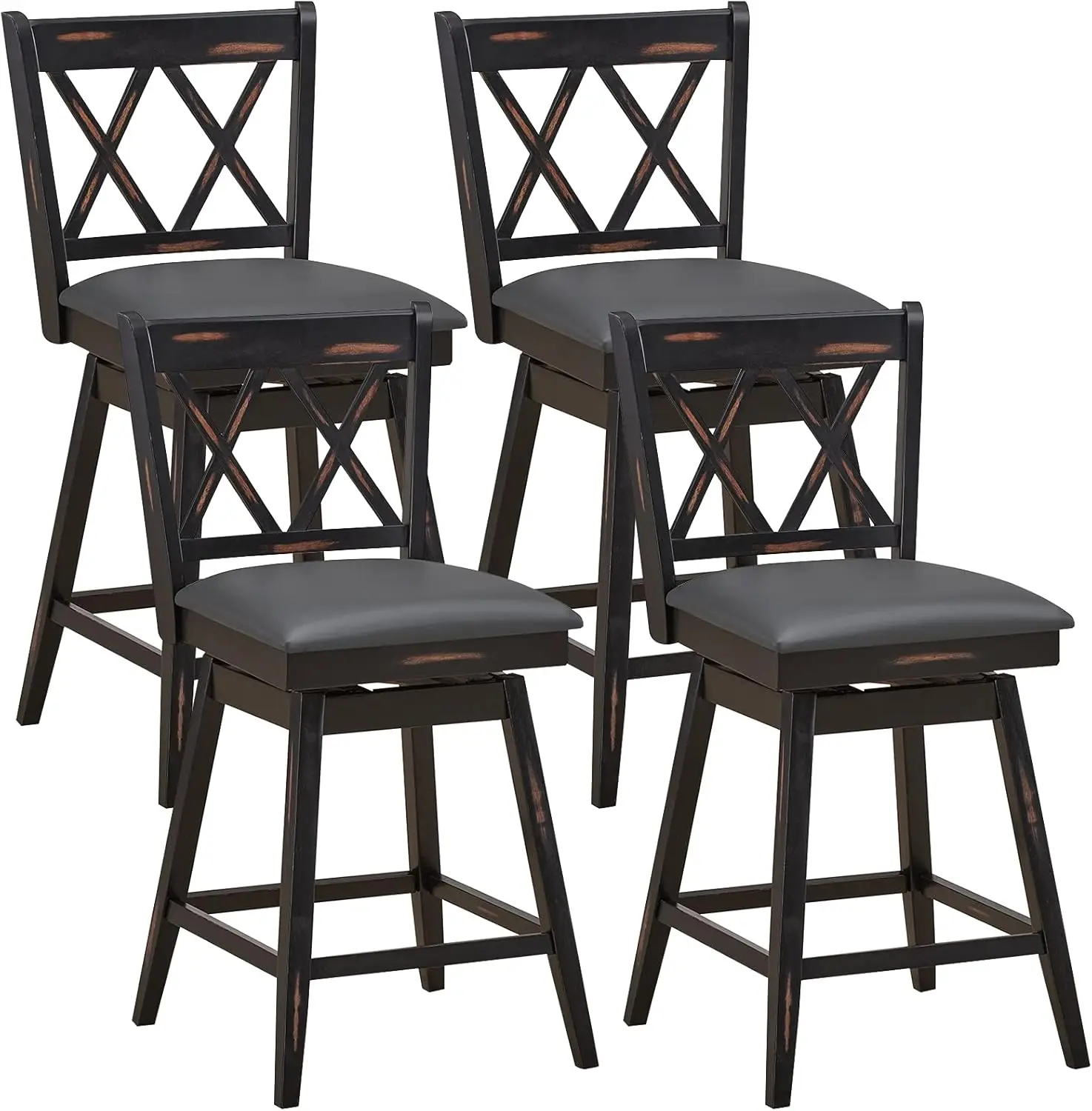 Costway Bar Stool Set Of 4, 360 ° Swivel Counter Height 25Inch Bar Stool With Foot Rest Upholstered Cushion & Ergonomic