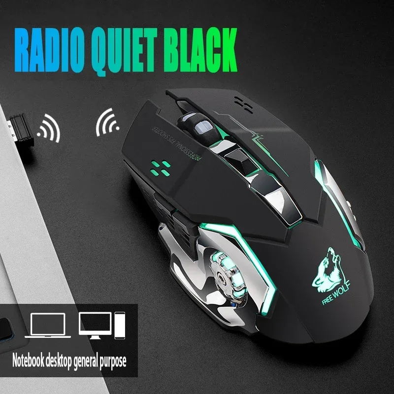 Free Wolf X8 Wireless Mouse Charging Gaming Mouse Mute Backlit Mechanical Ergonomic Optical Computer Accessories for Pc Laptop