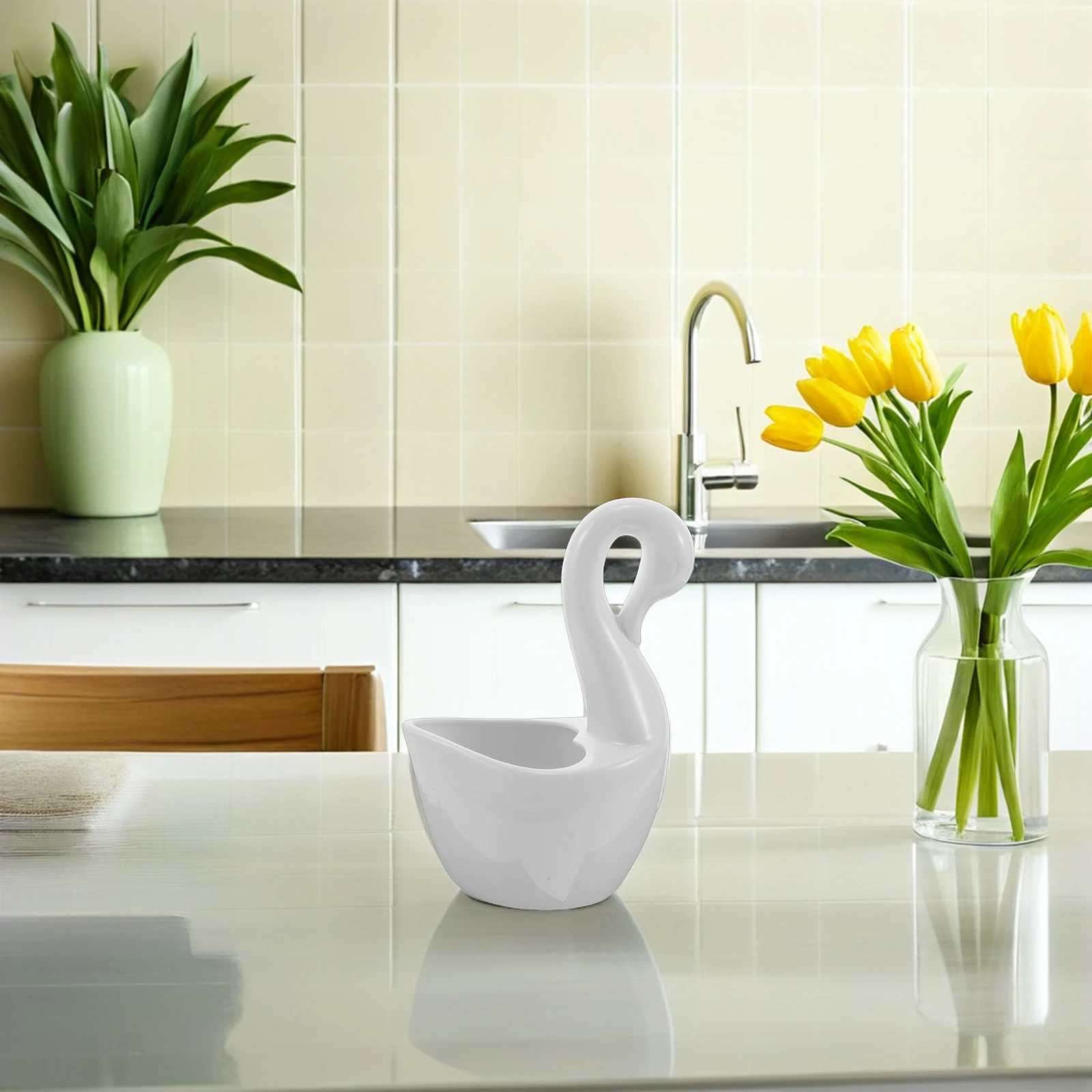 

Ceramic Swan Shape Spoon and Fork Holder Kitchen Utensil Organizer for Countertop Dining Table Storage Rack Silverware Ceramic