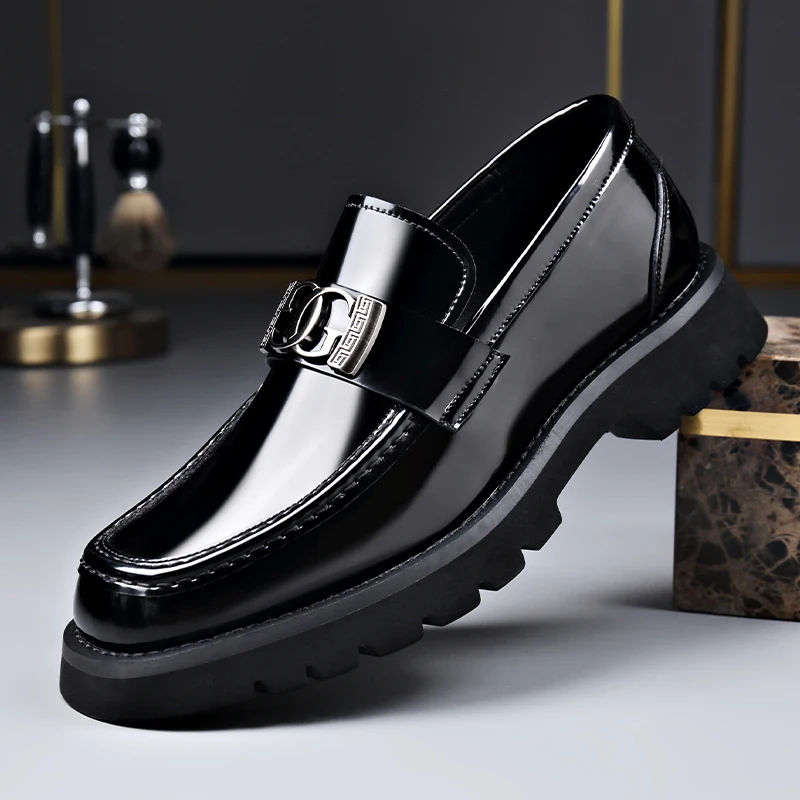 GenuineLeather LoafersPatent Leather Dress ShoesSlipOnPlatformLoafersMetalBuckleFormalLeatherFootwearBusinessOfficeWedding Shoes