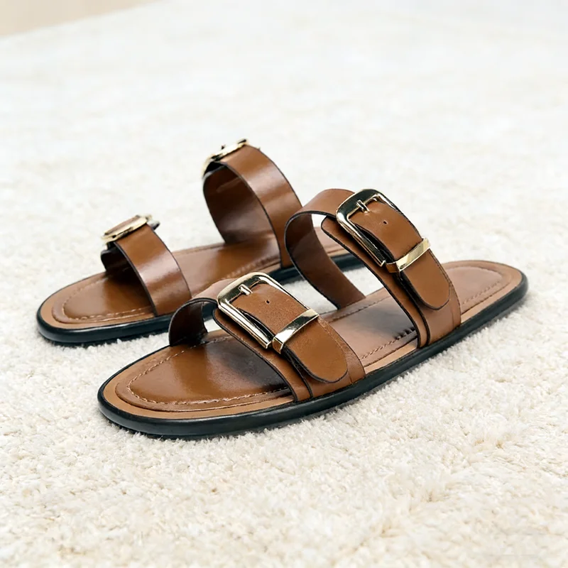 

Fashion Round Toe Roman Buckle Flat Slippers Women Comfort Casual Flip Flops Summer Lightweight Outdoor Beach Sandalias De Mujer