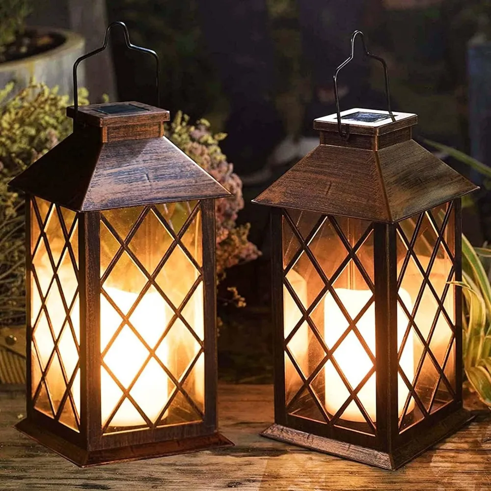 Outdoor Hanging Solar Lights, Solar Lanterns, Waterproof, 2-Piece Set, 14 Inch