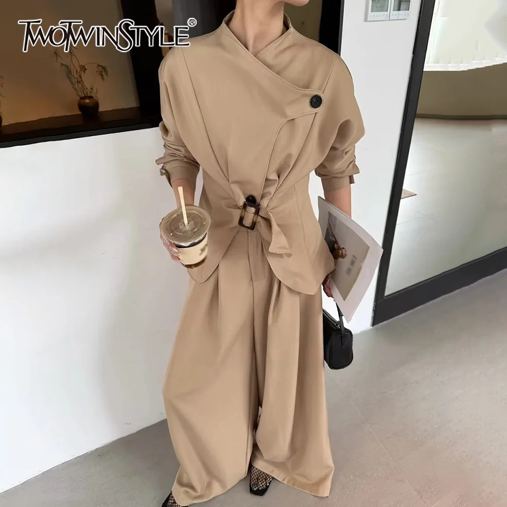 

TWOTWINSTYLE Khakl куртка со сращенными поясами женская свободная корейская уличная одежда с круглым вырезом и длинными рукавами женские куртки осенняя мода новинка