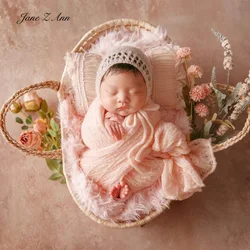 Newborn baby photo props infant girls pink floral headband wrap studio shooting