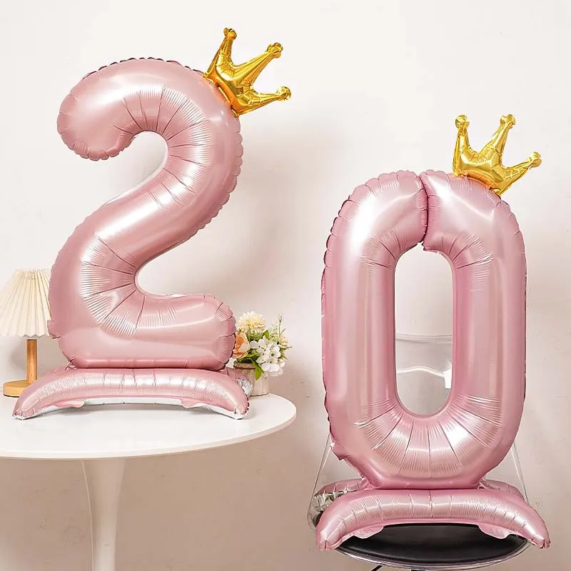 42-Inch Standing Crown Digital Balloons for Baby Photoshoot Boys Girls First Birthday Decoration Number Balloons Gender Neutral