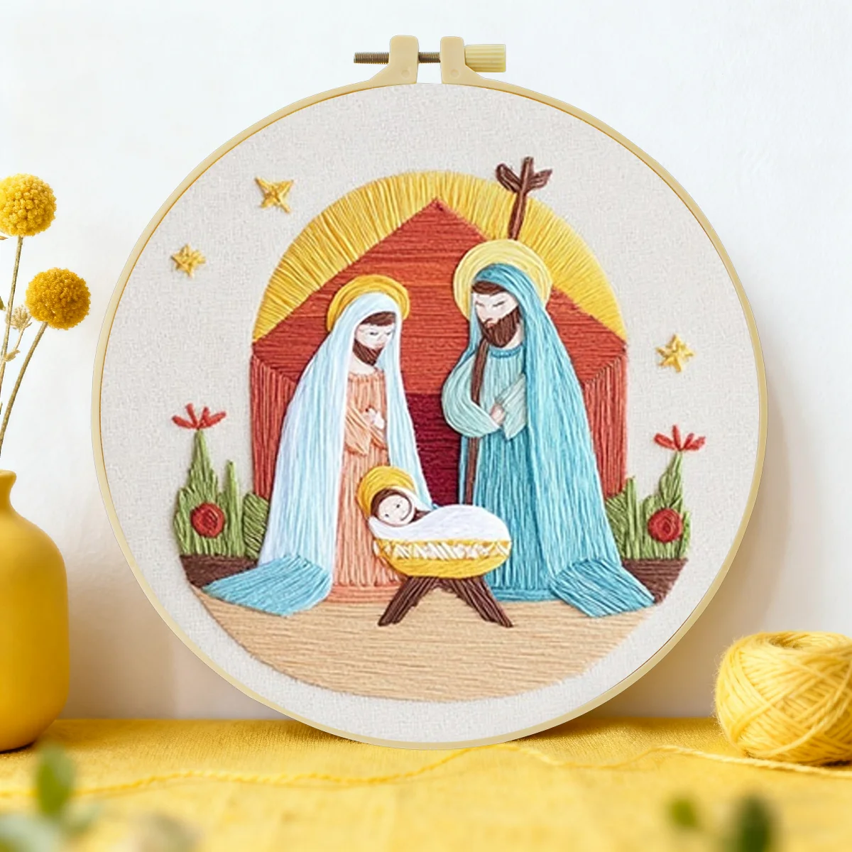 1 Stück 20X20CM/15X15CM 7,87/6,3 Zoll Religiöses Stickerei-Starter-Kit DIY-Kit DIY-Stickerei-Set für Anfänger – Detail 1