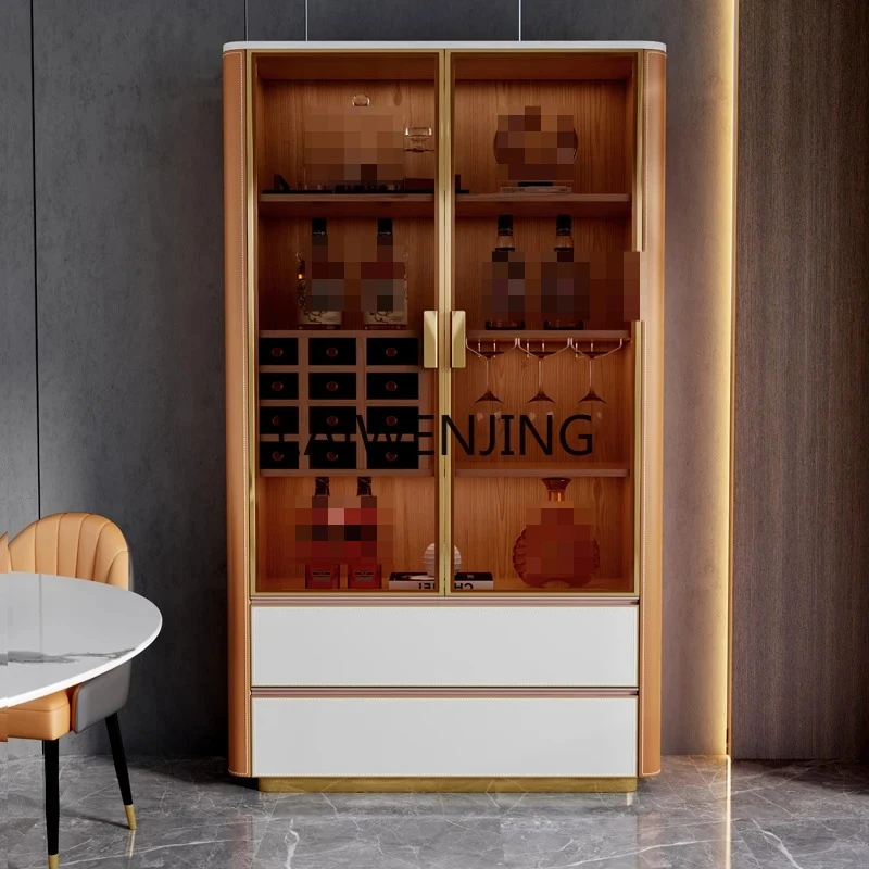 

MJY Italian light luxury glass door wine cabinet displayed against the wall, red wine solid wood locker