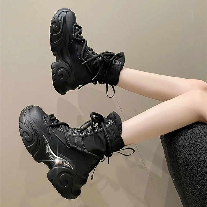 Chunky Platform Boots Woman Thick Bottom Punk Gothic Women Shoes Light Breathable Lace Up Ankle Boots Motorcycle Botas Mujer