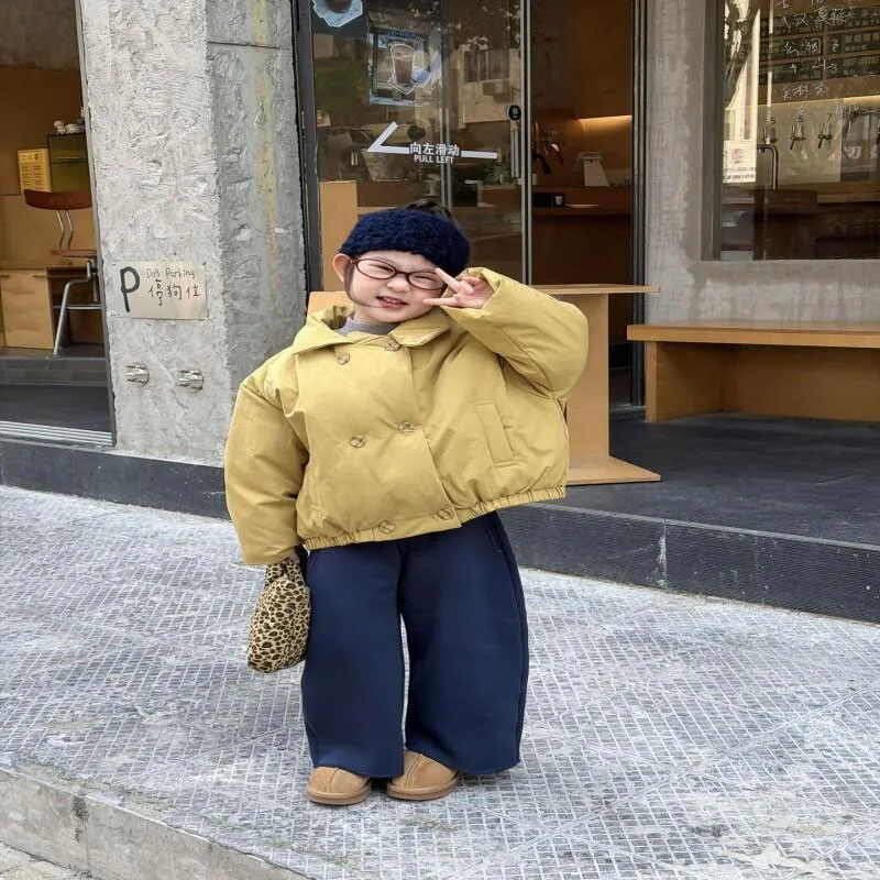 

Kids Autumn Winter Jacket Girls Cotton Padded Coat 2025 New Korean Style Solid Color Hand Stuffed Cotton Clothing 4-8 Years