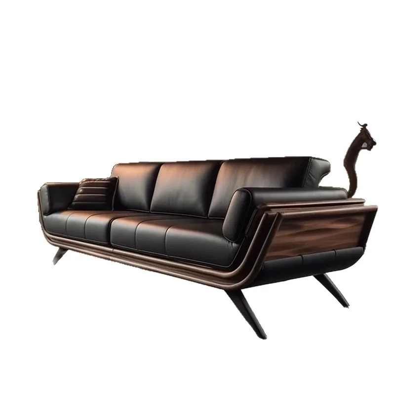 Sofa Modern Simple Straight Row Three-person Sofa High-end Homestay Villa