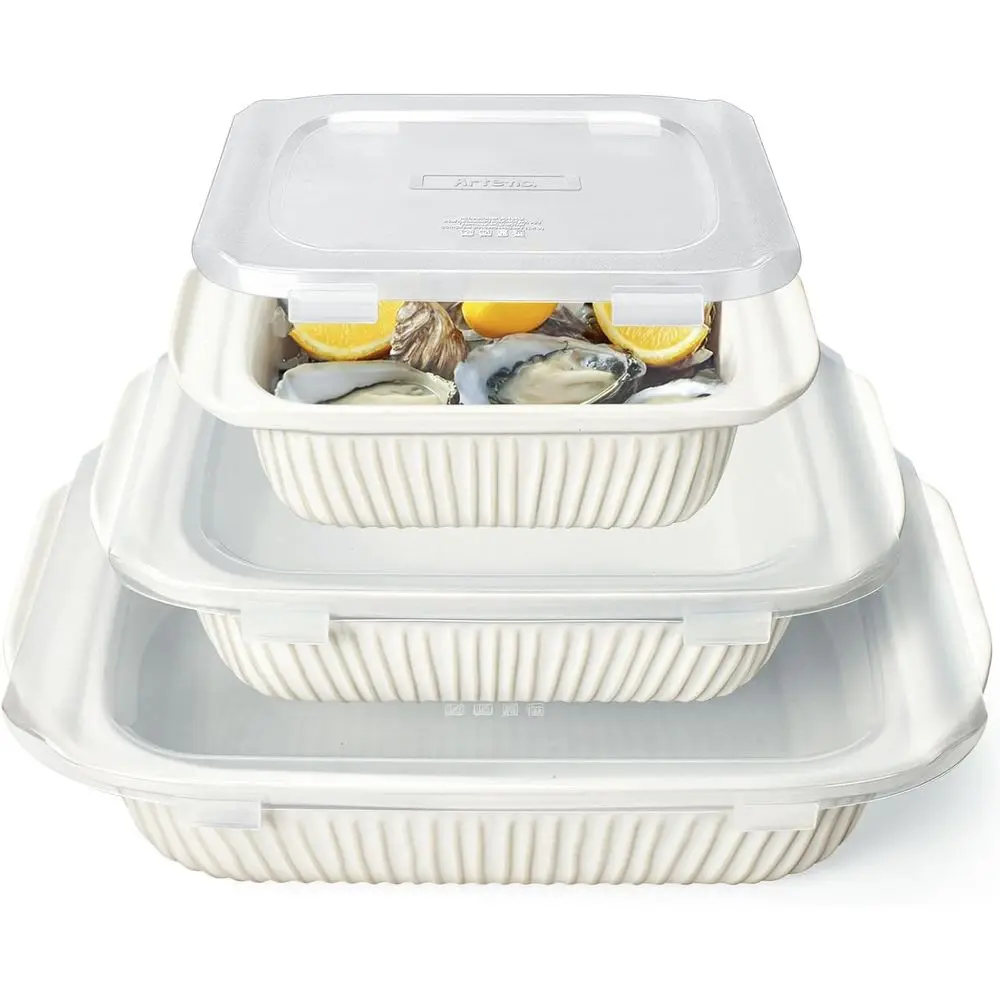 

Casserole Dishes or Oven, Ceic Bg Dish, Large Lasagna Pan With Handles, Bg Pan Casserole Dish, Recular Bakeware Deep, White, Set