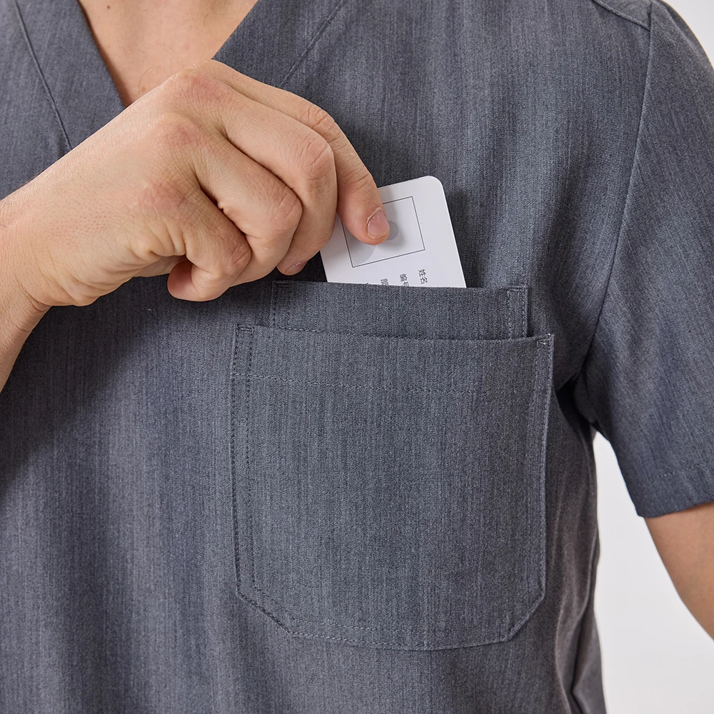 ชุดยูนิฟอร์มพยาบาล KUNGFU SCRUBS ชุดทำงานดูแลสัตว์เลี้ยง ชุดแพทย์ผู้ชาย รุ่นคลาสสิก เสื้อคอวี กางเกงขายาวเอวยางยืดผูกเชือก