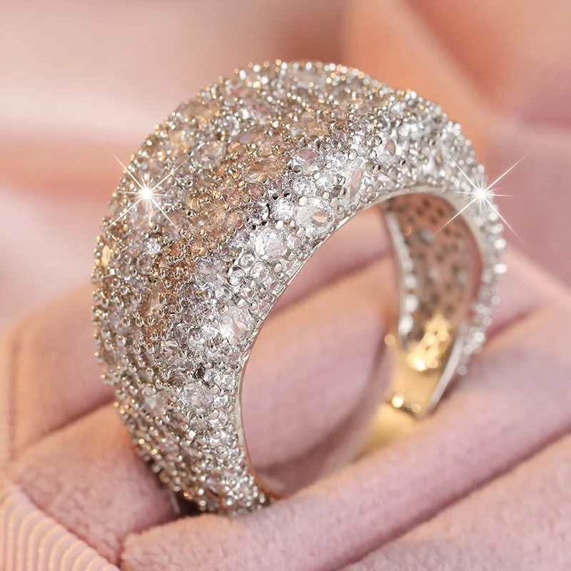 Leichter Luxus-Ring mit dichter Zirkonia-Besatzung für Damen, für formelle Anlässe, glänzender Schmuckring – Detail 1