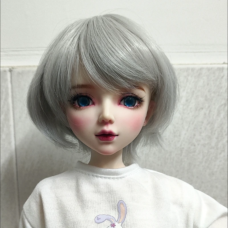 Doll's Wig for 60/45/30cm Bjd Doll Silver Gray Slightly Curled Short Hair Toys Dress Up 1/3 1/4 1/6 Doll Accessories, No Doll